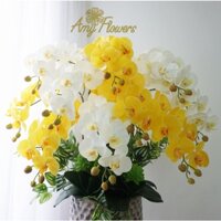 Chậu Hoa Giả - Lan Hồ ĐIệp Cao Su cao 80cm, 10 cành lan 9 bông cắm sẵn như hình . Ảnh video thật shop chụp.