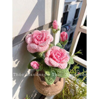 Chậu hoa hồng bằng len handmade,chậu hoa trang trí,chậu hoa để bàn học,bàn làm việc xinh xắn(Ảnh thật,hàng sẵn)