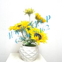 Chậu Hoa HƯỚNG DƯƠNG (4 bông) Vải cao cấp trang trí nhà cửa