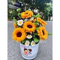 Chậu hoa hướng dương bằng kẽm nhung 9 bông