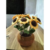 Chậu hoa hướng dương bằng len.