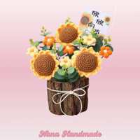 Chậu hoa hướng dương, dâu tây, cam, táo, hồng, lê đan len thủ công