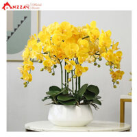 Chậu hoa lan hồ điệp giả cao cấp 10 cành 60cm để bàn trang trí phòng khách, nhà hàng, khách sạn sang trọng CL-03