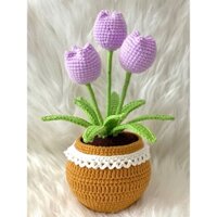Chậu hoa len tulip nhiều bông xinh xắn trang trí bàn học và làm việc