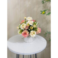 Chậu hoa lụa, chậu hoa giả mini để bàn, trang trí tủ kệ, bàn học, bàn trang điểm, decor nội thất, quà tặng