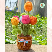 Chậu hoa tulip bằng len 7 bông, trang trí nhà cửa nhiều màu sắc (Có thể tự chọn màu)