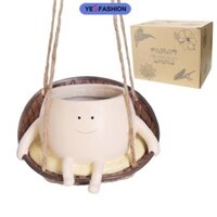 Chậu hoa Yesfashion, Chậu trồng cây treo mặt xoay, Chậu trồng mặt cười bằng nhựa, Chậu trồng cây ghế xoay treo, Chậu lắc lư ngồi độc đáo cho ngoài trời trong nhà