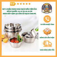 Chậu Inox Chia Vạch Đa Kích Thước Đựng Rau Củ Hoa Quả Trộn Bột Làm Bánh ML