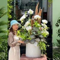 Chậu Lan Hồ Điệp Mini Trắng Trồng Gỗ Lũa Mix Sen Đá – Món Quà Cao Cấp Dành Tặng Sếp Nữ, Nam