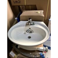 Chậu lavabo 3 lỗ Thái Bình vòi nóng lạnh đủ phụ kiện kích thước: D50cm* R43cm* C17cm giá sỉ