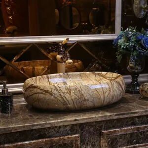 Chậu lavabo đặt bàn vân đá bầu dục KB-065CP