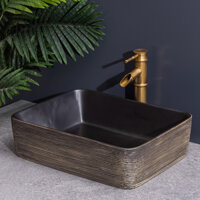 Chậu lavabo gốm mỹ thuật xám hình chữ nhật