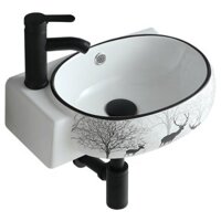 Chậu lavabo loại nhỏ treo tường họa tiết phong cách Bắc Âu