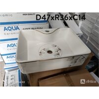 Chậu Lavabo rửa mặt Sứ hình Vuông đặt bàn Sứ trắng hoa văn viền vàng 652