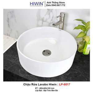 Chậu lavabo trắng sứ dương bàn dáng trụ tròn cao cấp Hiwin LP-8017