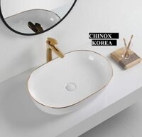 Chậu lavabo trắng viền vàng CHINOX CN101- SERI 1 - ovan