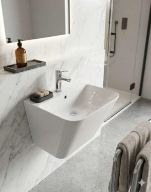 Chậu lavabo treo tường liền chân vát dài KB-2801TTQ