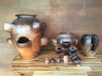 Chậu Lu 8 chén trồng Sen Đá Gốm Đất Nung