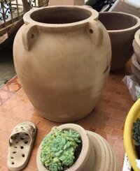 Chậu Lu Đất Nung Màu Nâu Phấn Trắng D44cm x Cao 50cm