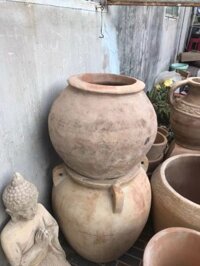 Chậu Lu Đất Nung Phấn Trắng Cổ Miệng 28cm x Bụng 38cm x Cao 40cm