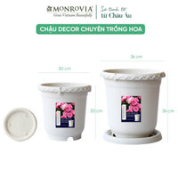Chậu nhựa trồng cây MONROVIA thông minh, decor trang trí chuyên cho hoa hồng, cây cảnh, ban công, nhập khẩu tiêu chuẩn Châu Âu - TRẮNG NGỌC TRAI 35