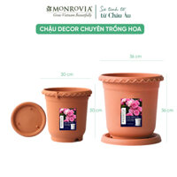 Chậu nhựa trồng cây MONROVIA thông minh, decor trang trí chuyên cho hoa hồng, cây cảnh, ban công, nhập khẩu tiêu chuẩn Châu Âu - GỐM NÂU ĐẤT 30