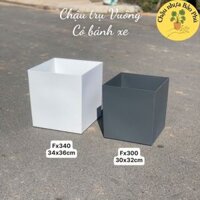 Chậu nhựa trồng hoa, cây cảnh, kiểu dáng vuông trụ CÓ BÁNH XE. Chậu có 2 size, 2 màu. HÀNG NHẬP KHẨU