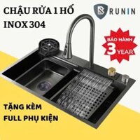 Chậu rửa 1 hố inox 304 cỡ lớn, bồn rửa chén đơn với vòi xả nước 3 chế độ thác xả nước ngang cực mạnh