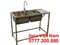 Chậu Rửa 2 Hố Inox 304 Cánh Phải Có Chân 1m CR-121