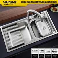 Chậu rửa 2 hố inox 304 cỡ lớn kèm chậu rửa hoa quả