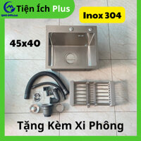 Chậu rửa bát 1 hố 45x40x22, Bồn rửa chén inox 304 dày 2 li bền bỉ, chống gỉ Cao Cấp - Tặng kèm bộ Xi Phông + Rổ - CR023