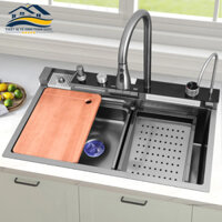 Chậu Rửa Bát 1 Hố Cao Cấp Hato Hiển Thị Nhiệt Độ, Bồn Rửa Chén 1 Ngăn Lớn Phủ Nano Tổ Ong Chống Xước