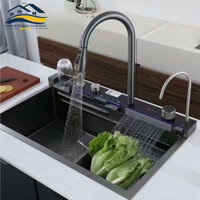 Chậu Rửa Bát 1 Hố Cao Cấp Hato Hiển Thị Nhiệt Độ, Bồn Rửa Chén 1 Ngăn Lớn Phủ Nano Tổ Ong Chống Xước