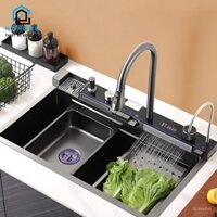 Chậu Rửa Bát 1 Hố Cao Cấp Hato Hiển Thị Nhiệt Độ, Bồn Rửa Bát 1 Ngăn Phủ Nano , Kèm Vòi Lọc Nước, Thác Nước, Vòi Xịt