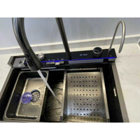 Chậu Rửa Bát 1 Hố Cao Cấp Hiển Thị Nhiệt Độ, Bồn Rửa chén 1 Ngăn Lớn Kèm Vòi Lọc Nước, Thác Nước, Vòi Xịt