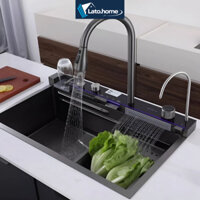 Chậu Rửa Bát 1 Hố Cao Cấp Lato Hiển Thị Nhiệt Độ Bồn Rửa Bát 1 Ngăn Phủ Nano Kèm Vòi Lọc Nước Thác Nước Vòi Xịt