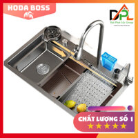 Chậu Rửa Bát 1 Hố Cao Cấp HODABOSS Hiển Thị Nhiệt Độ, Bồn Rửa Bát 1 Ngăn INOX 304 mạ tĩnh điện Titan Kèm Vòi Thác