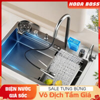 Chậu Rửa Bát 1 Hố Cao Cấp HODABOSS Hiển Thị Nhiệt Độ, Bồn Rửa Bát 1 Ngăn INOX 304 mạ tĩnh điện Titan Kèm Vòi Thác