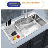 Chậu rửa bát 1 hố 💥 FREESHIP 💥 Bồn rửa chén bát kèm chỗ để dao Eurogold EUD37848