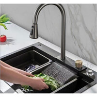 Chậu Rửa Bát 1 Hố Gemanivn Kèm Dây Rút Thác Nước,Bồn Rửa Chén 1 Ngăn Lớn Inox SUS304 Cao Cấp Kèm Thớt, Khay Rửa, Xiphong