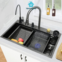 Chậu Rửa Bát 1 Hố Hato INOX SUS304 Cao Cấp Phủ Nano, Bồn Rửa Chén 1 Ngăn Lớn Kèm Vòi Thác Nước,Thớt, Khay Rửa, Xiphong