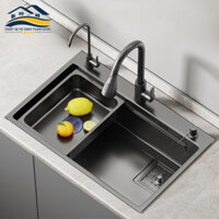 Chậu Rửa Bát 1 Hố Hato Inox 304 Kích Thước 75*45cm, Bồn Rửa Chén 1 Ngăn Lớn Nano Chống Xước Kèm Chậu Nhỏ, Thớt, Xiphong