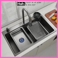 Chậu Rửa Bát 1 Hố Hato INOX SUS304 Cao Cấp Phủ Nano, Bồn Rửa Chén 1 Ngăn Lớn Kèm Vòi Thác Nước,Thớt, Khay Rửa, Xiphong