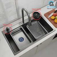 Chậu Rửa Bát 1 Hố Hato INOX SUS304 Cao Cấp Phủ Nano, Bồn Rửa Chén 1 Ngăn Lớn Kèm Vòi Thác Nước,Thớt, Khay Rửa, Xiphong