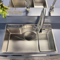 Chậu Rửa Bát 1 Hố Inox 304 Cao Cấp, Chậu Rửa Chén 1 Hộc, Bồn Rửa Chén Inox EUROGOLD EUD37848/EUD27848 Có Giá Cài Dao