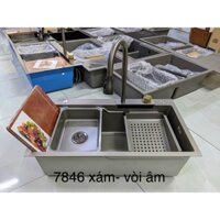 Chậu Rửa Bát 1 Hố INOX 304 Cao Cấp Phủ Nano, Bồn Rửa Chén 1 Ngăn Lớn KT 75x45 Kèm Vòi Thác Nước 3 Chế Độ