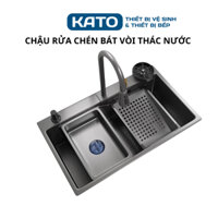 Chậu rửa bát 1 hố Inox 304 có vòi rút thác nước hiện đại cao cấp, bồn rửa chén một ngăn lớn 7846