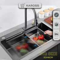 Chậu rửa bát 1 hố inox 304 mạ nano kèm vòi cỡ lớn 82x46cm