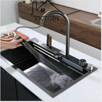 Chậu rửa bát 1 hố kèm vòi thác 3 chế độ bồn rửa chén 1 hộc lớn bồn rửa chén 1 ngăn
