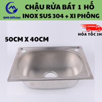 Chậu rửa bát 1 hố kích thước 50x40, bồn rửa chén 1 ngăn Chất liệu Inox 304 siêu bền theo thời gian QMS - CR004